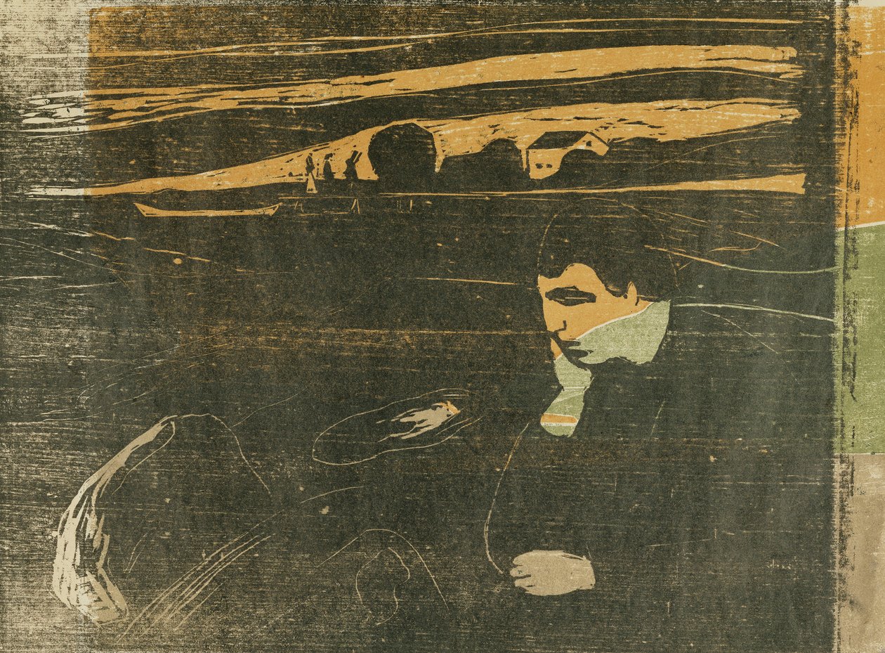 Aften, Melankoli: På stranden; Abend Melancholie: Am Strand (SCH. 144 B II) af Edvard Munch