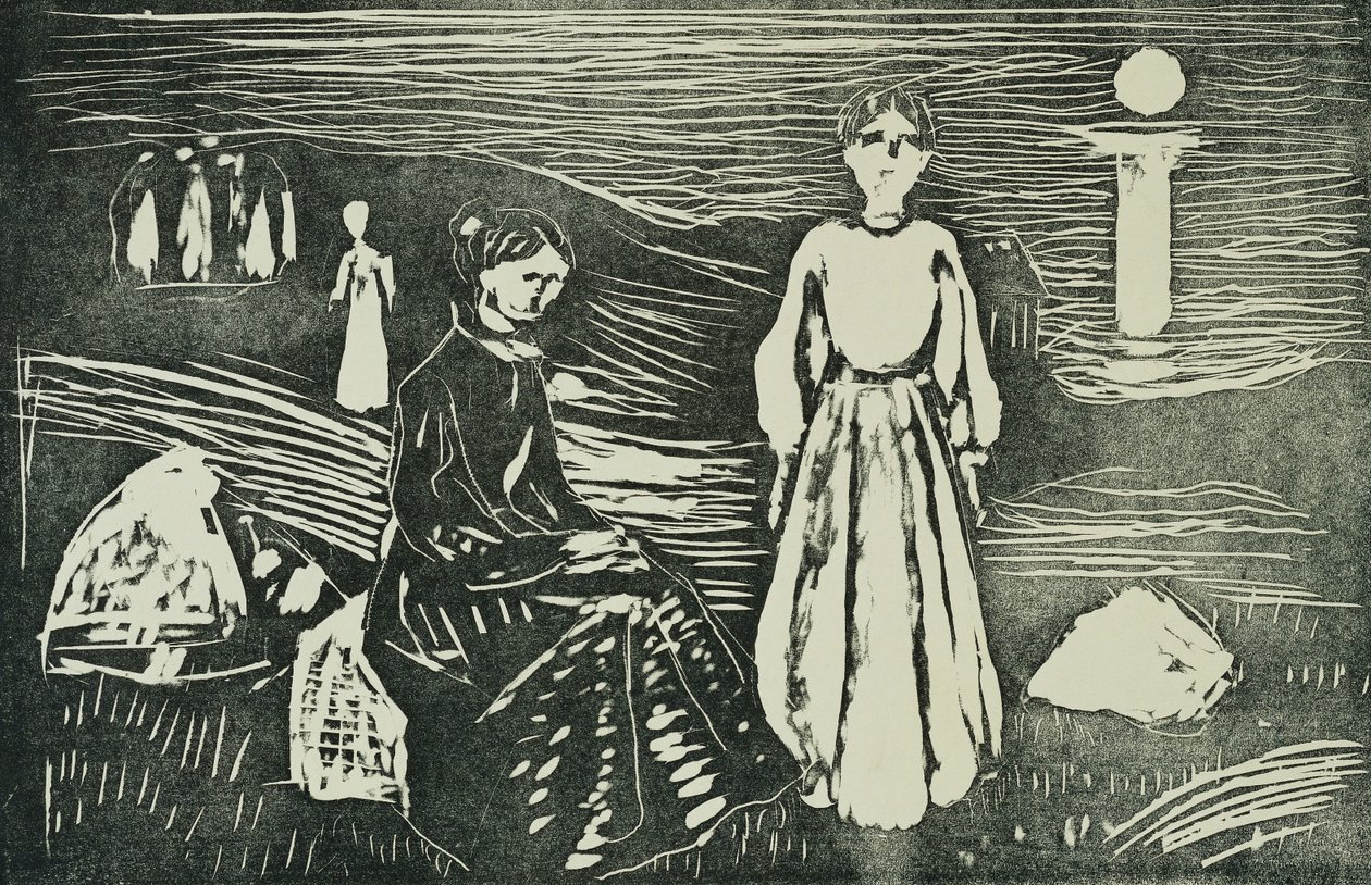Kvinder på havets strand i sommernat (SSH. 339) af Edvard Munch