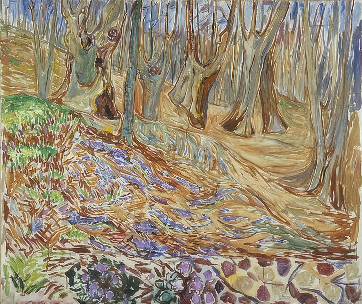 Forår i elmeskoven. Omkring 1923 af Edvard Munch