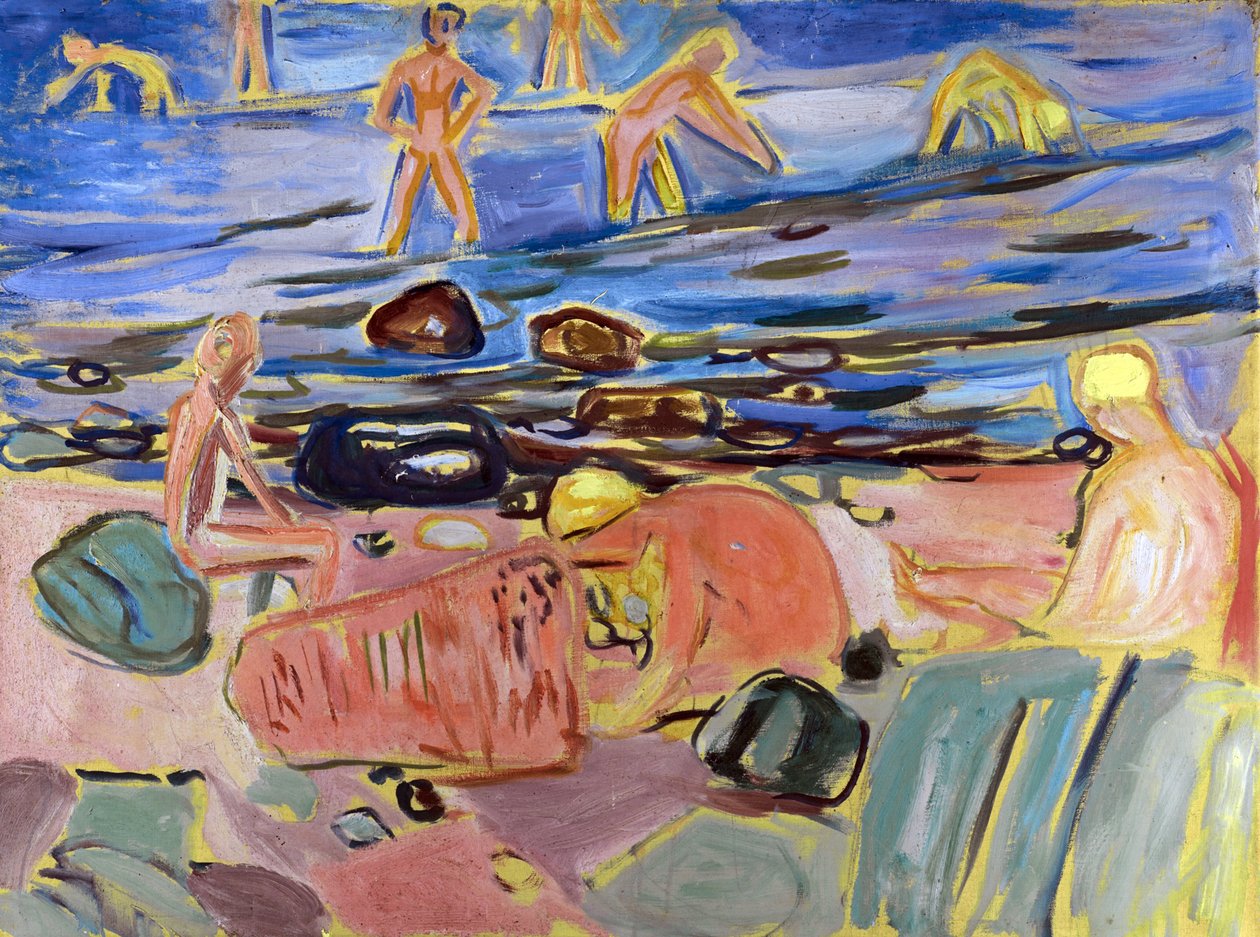 Garcons se baignant - Boys bathing par Munch, Edvard (1863-1944). Olie på lærred, størrelse: 68x90 af Edvard Munch