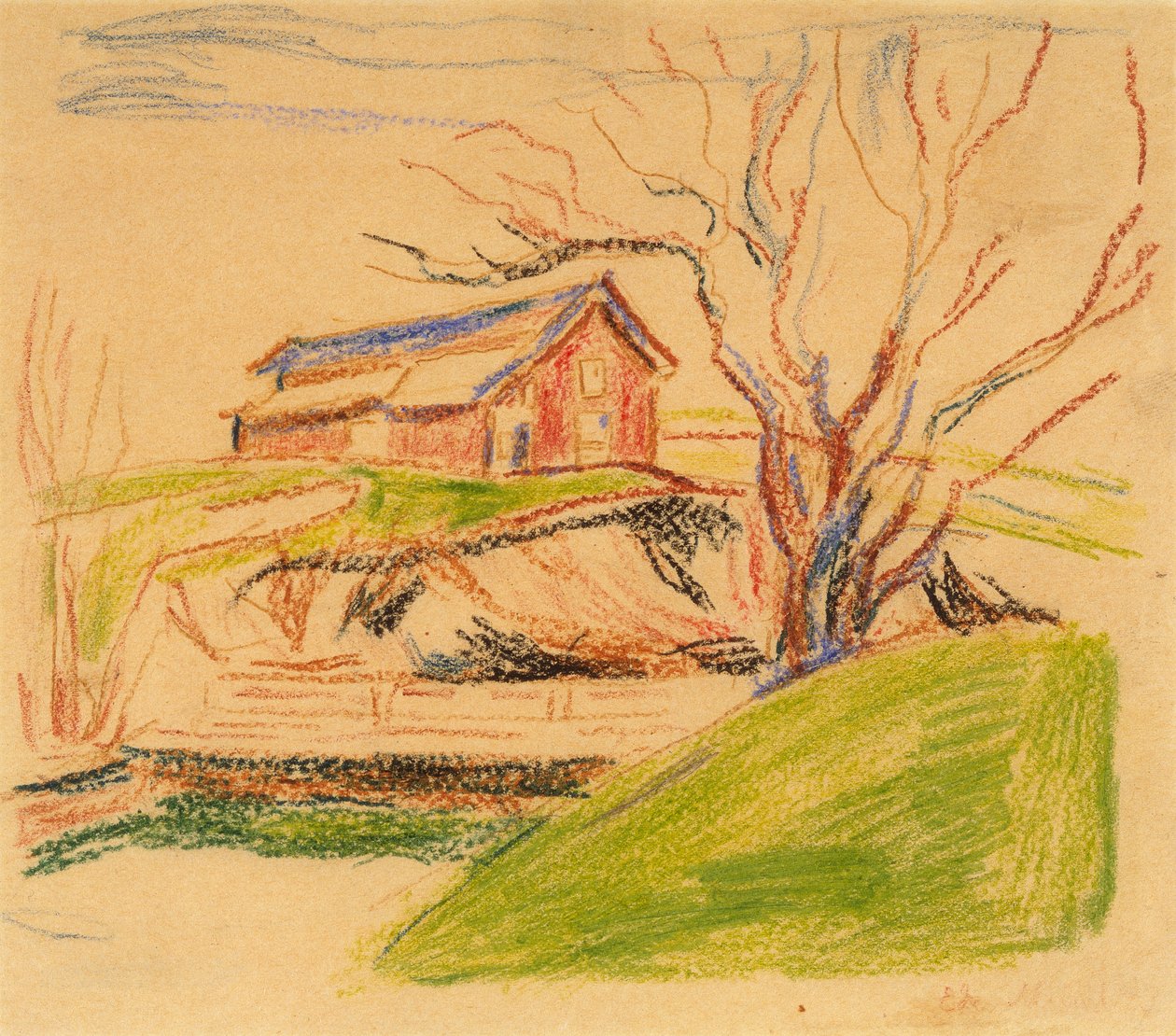 Huset på bjerget (farvekridt) af Edvard Munch