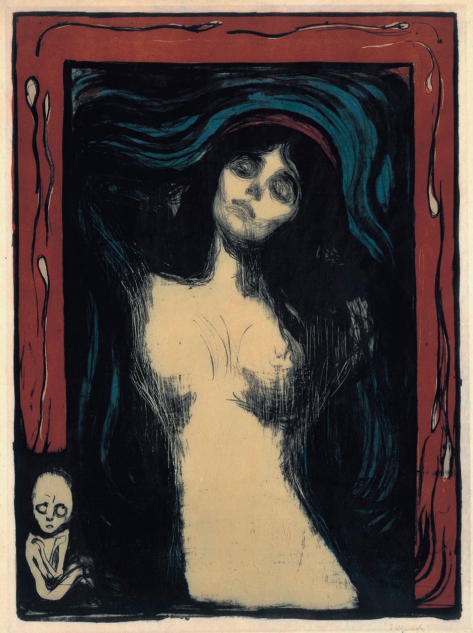 Madonna (forelsket kvinde). Værk af Edvard Munch (1863-1944), farvelitografi af Edvard Munch