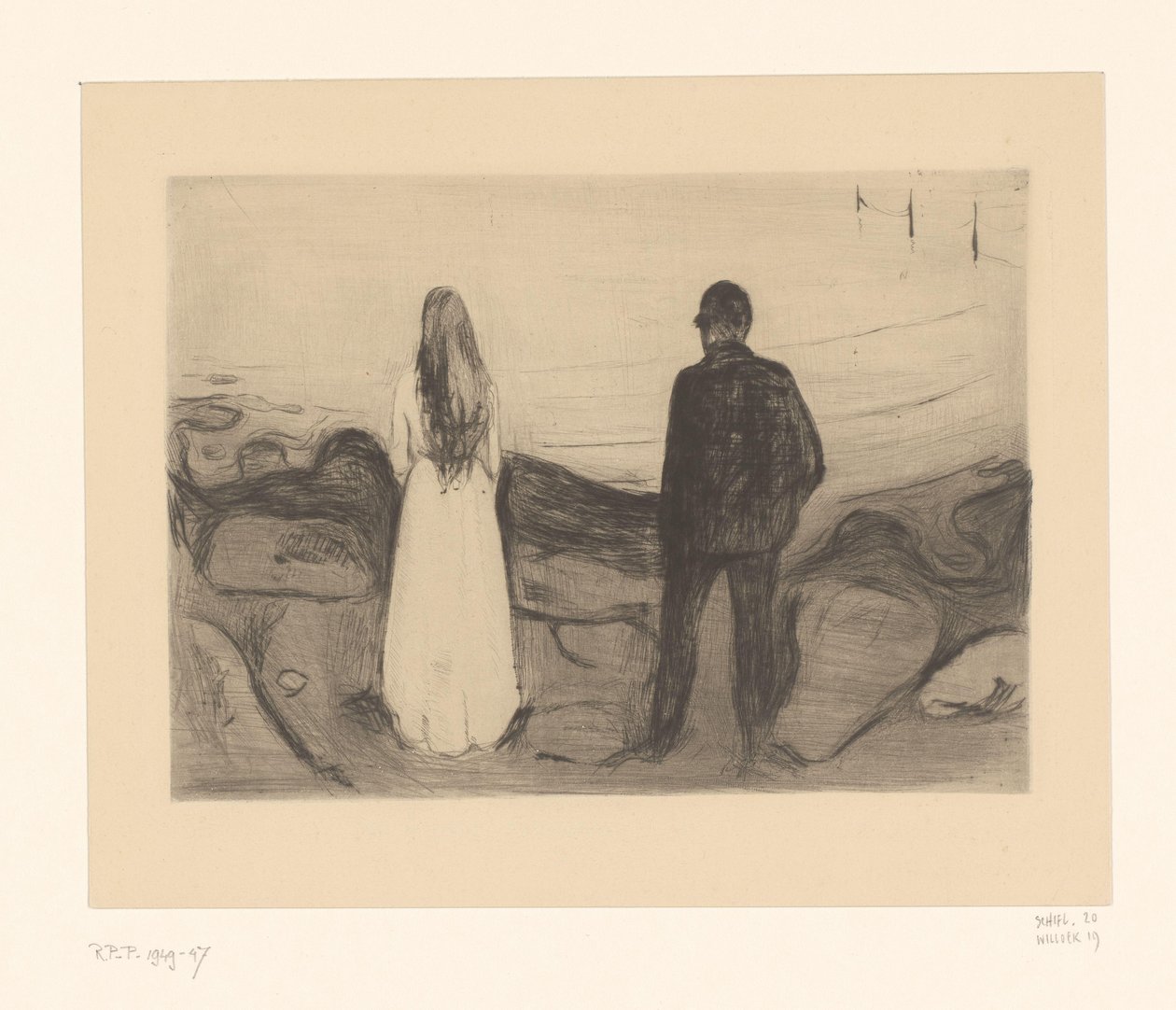 Mand og kvinde står på kysten To personer (original titel) af Edvard Munch