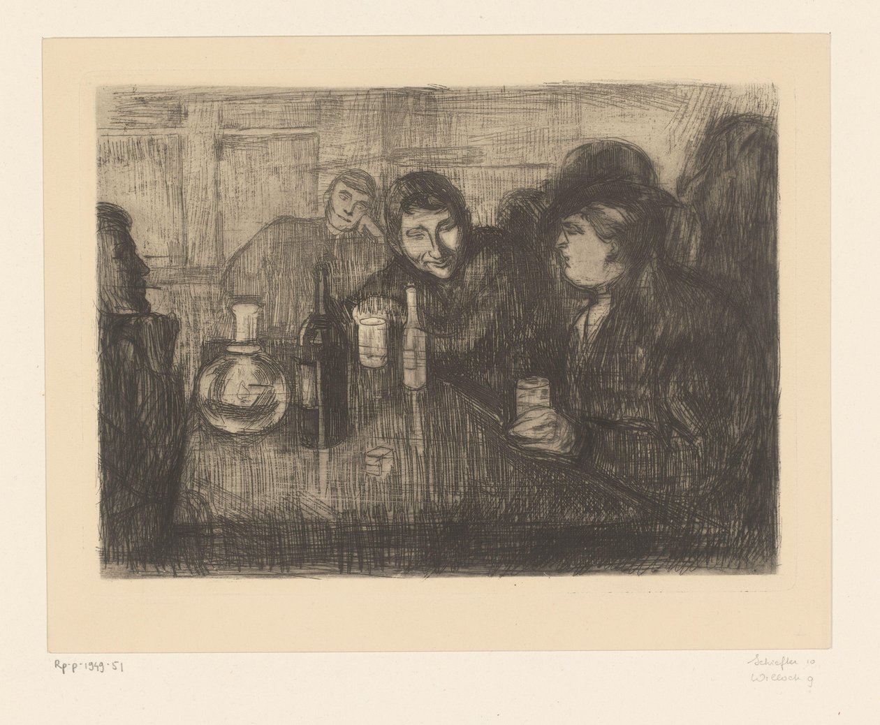 Mænd omkring et bord på en cafe Kristiana (Oslo) bohemians I (original titel) af Edvard Munch