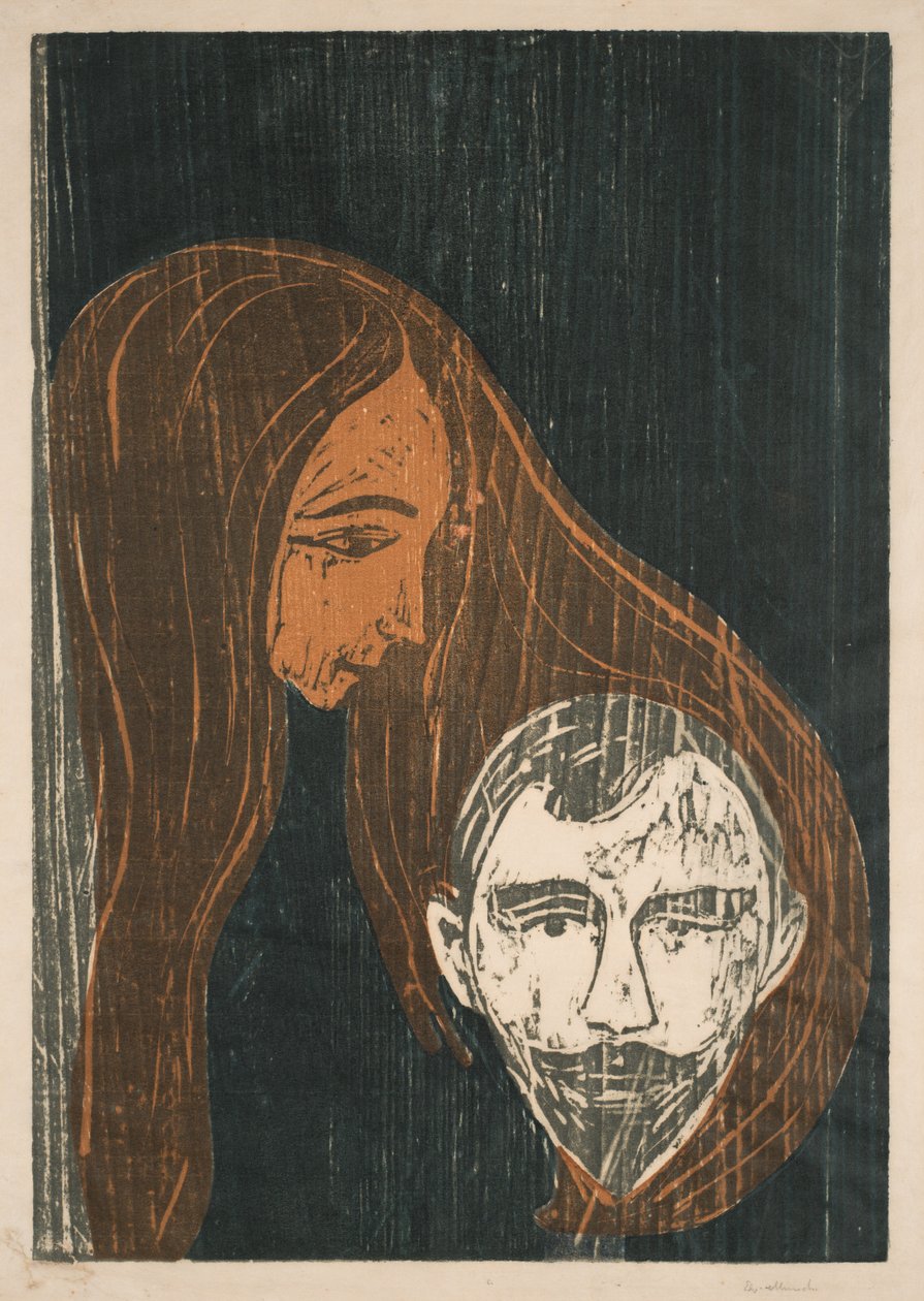 En mands hoved i en kvindes hår af Edvard Munch