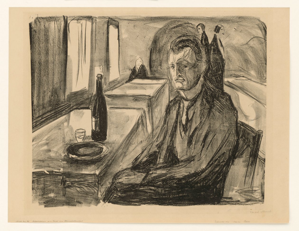 Selvportræt med vinflaske af Edvard Munch