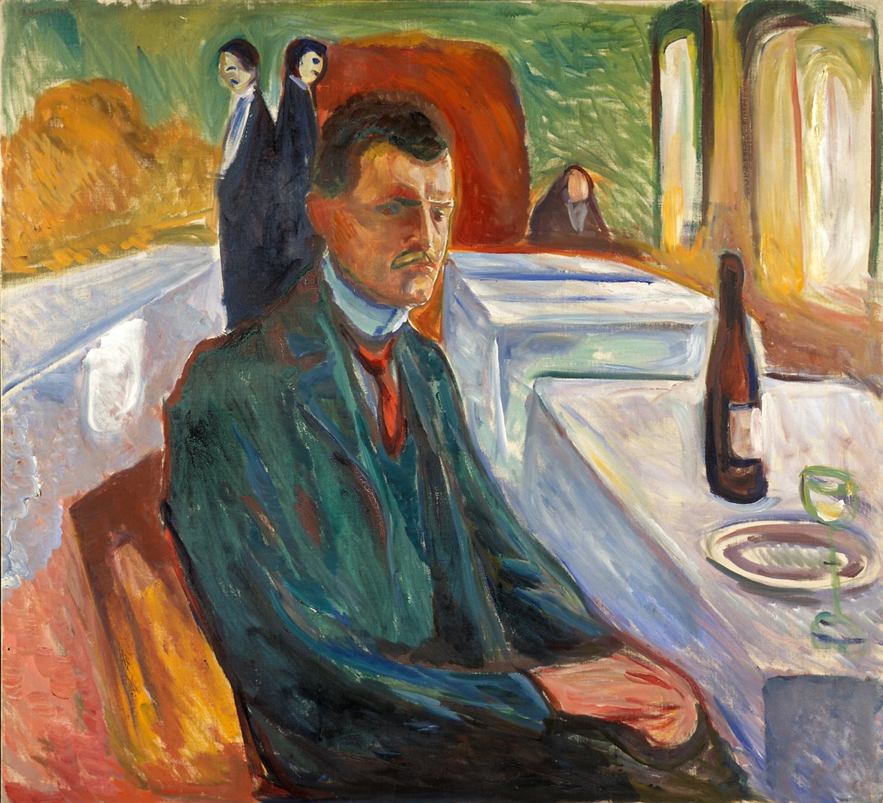 Selvportræt med en flaske vin af Edvard Munch