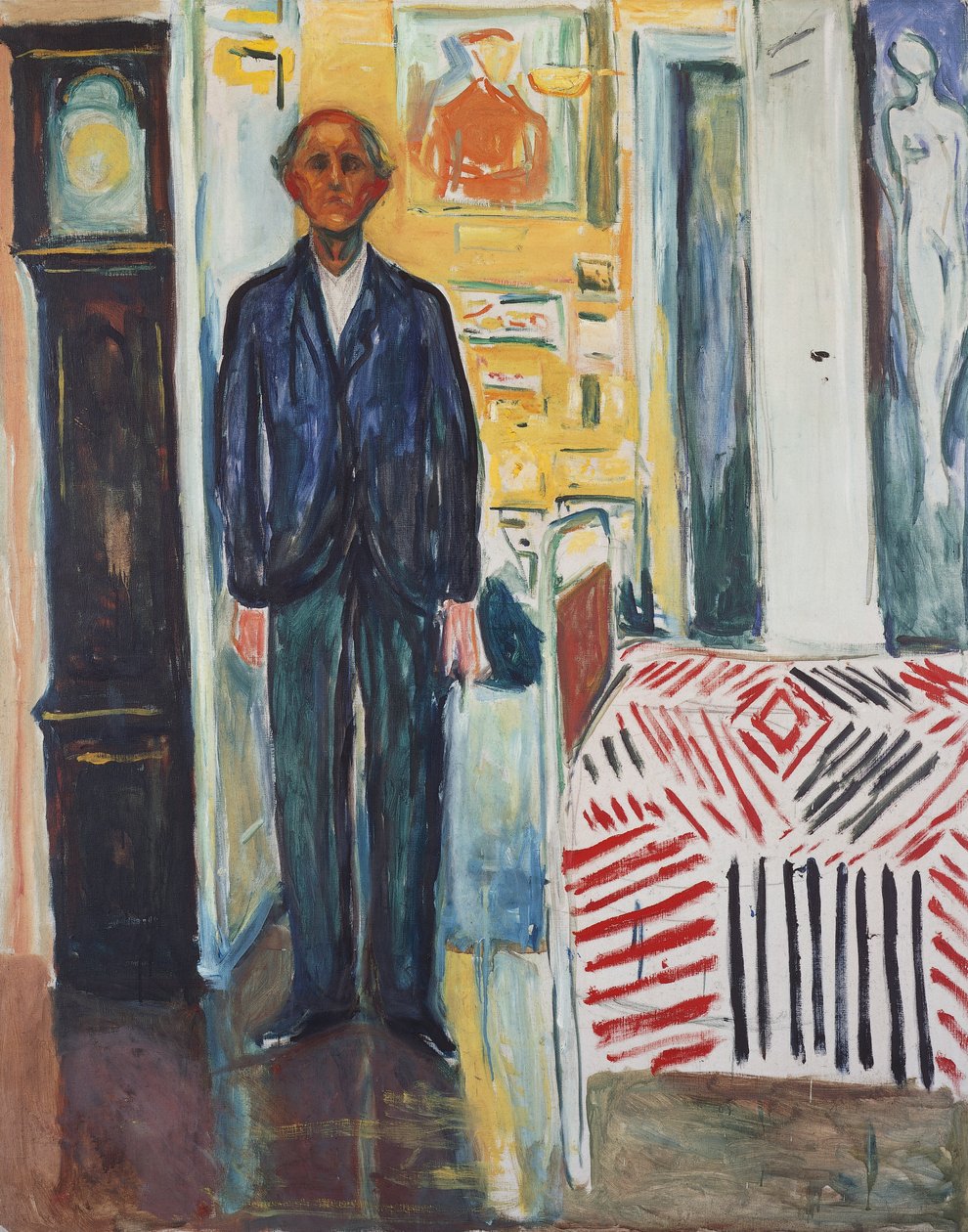 Selvportræt, Mellem uret og sengen af Edvard Munch