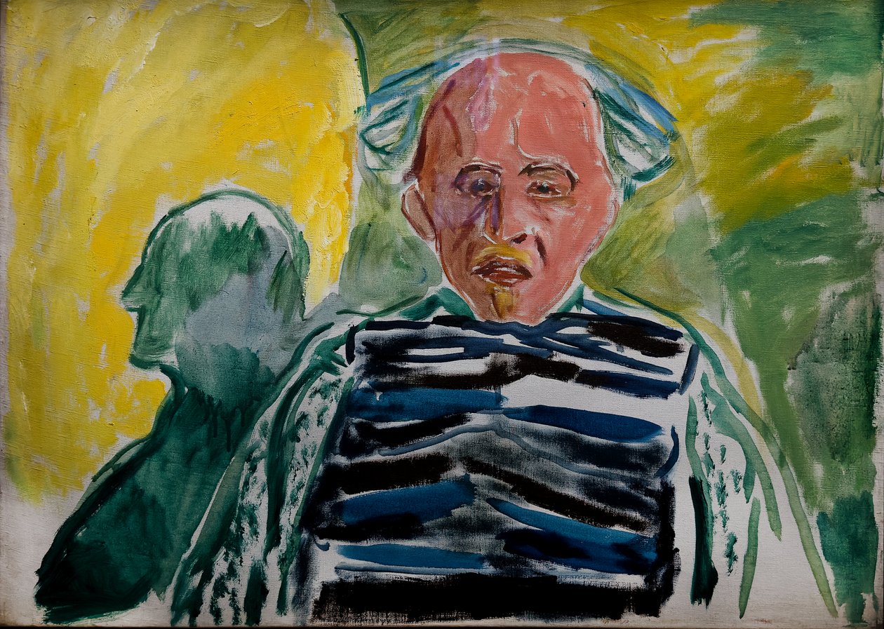 Selvportræt iført en stribet pullover af Edvard Munch