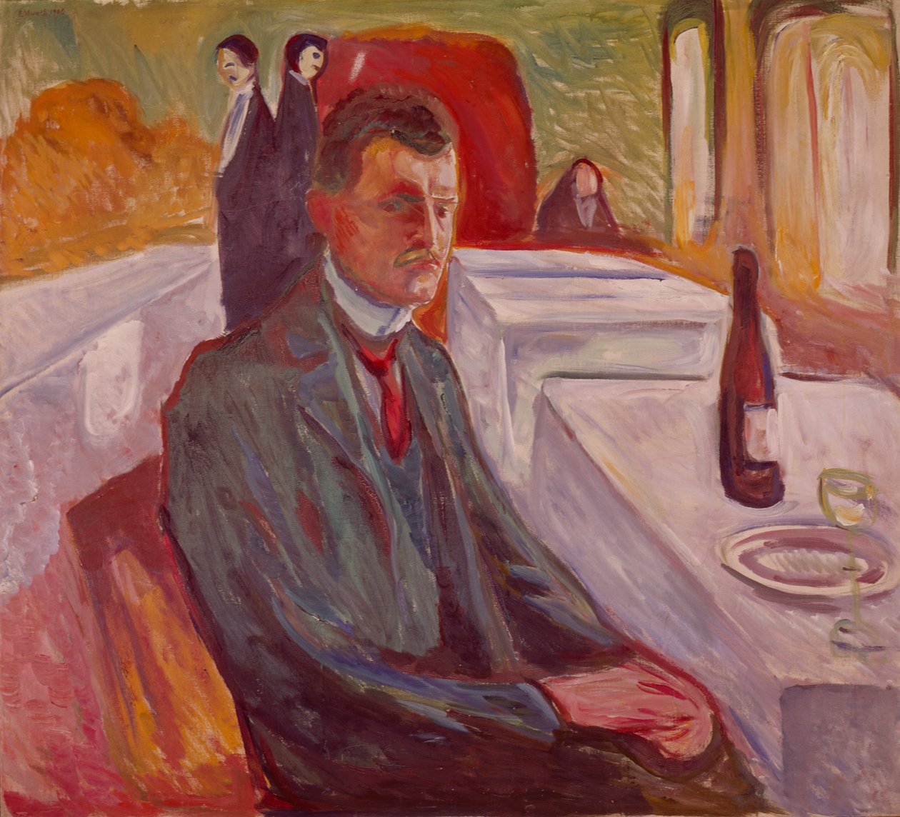 Selvportræt med vin (maleri) af Edvard Munch