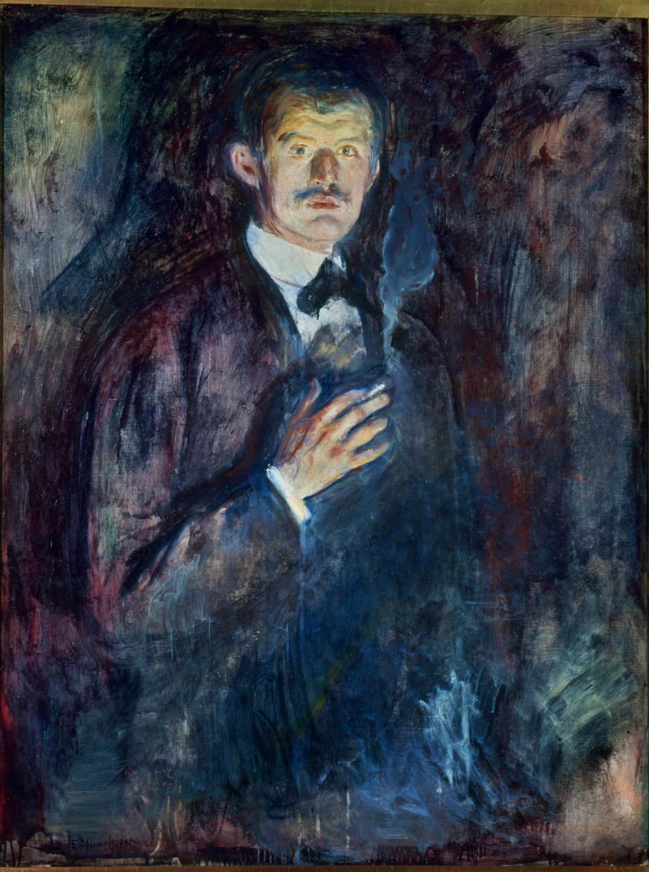 Selvportræt med cigaret (olie på lærred) af Edvard Munch