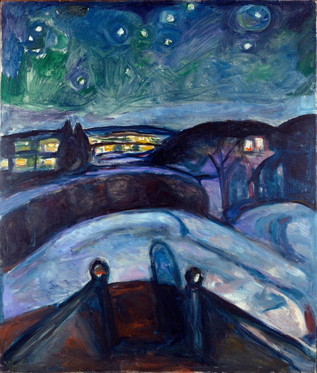 Star Night Night Landskab i Nordeuropa. Maleri af Edvard Munch (1863-1944) 1923-1924 søn. 139x119 cm Oslo, Kommunes Kunstsamlinger Munch-Museet (Musee Munch) af Edvard Munch