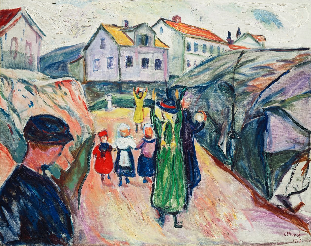 Gade i Kragero (Gade i Kragero); Dorfstrasse Kragero (gade i Kragero) af Edvard Munch