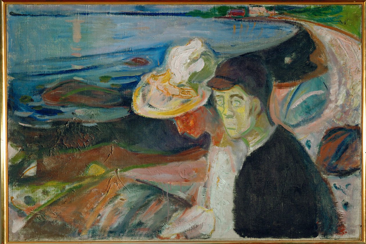 To mennesker på stranden (maleri på lærred) af Edvard Munch