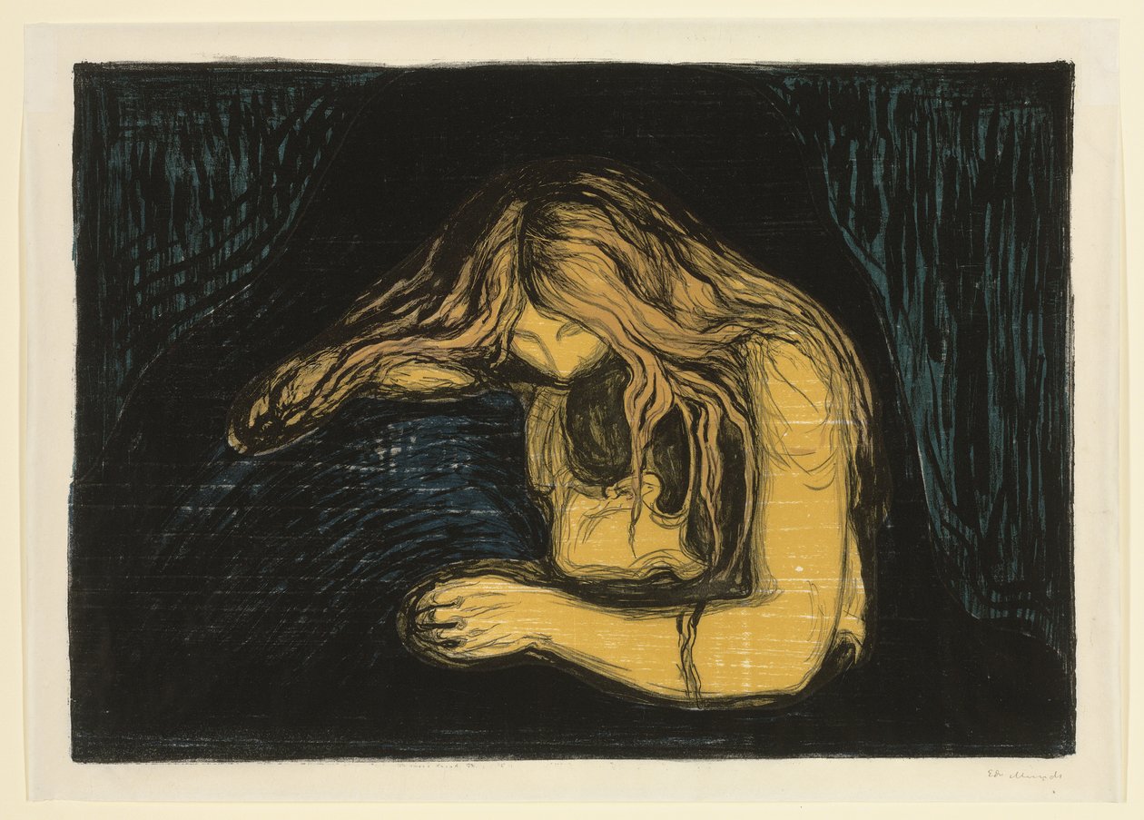 Vampyr II, ca. 1895-1902 (litografi og træsnit i farver) af Edvard Munch
