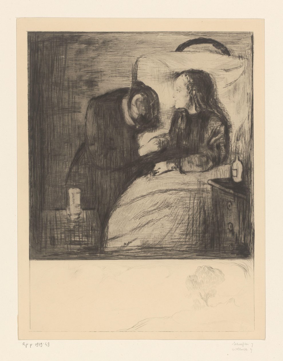Kvinde ved siden af ​​et sygt barn Det syge barn (original titel) af Edvard Munch