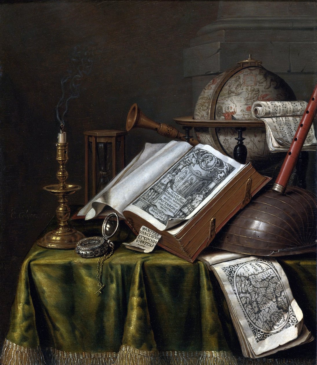 Vanitas Still Life af Edwaert Collier (1642-1708), - Olie på træ, 29x25,1 - Privat samling af Edwaert Colyer or Collier