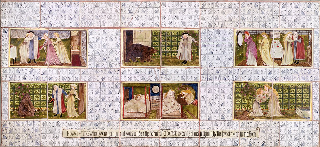 Panel af fliser, der skildrer historien om Beauty and the Beast fra Birket Fosters hus i Witley, Surrey, ca. 1862 (keramik) af William Morris