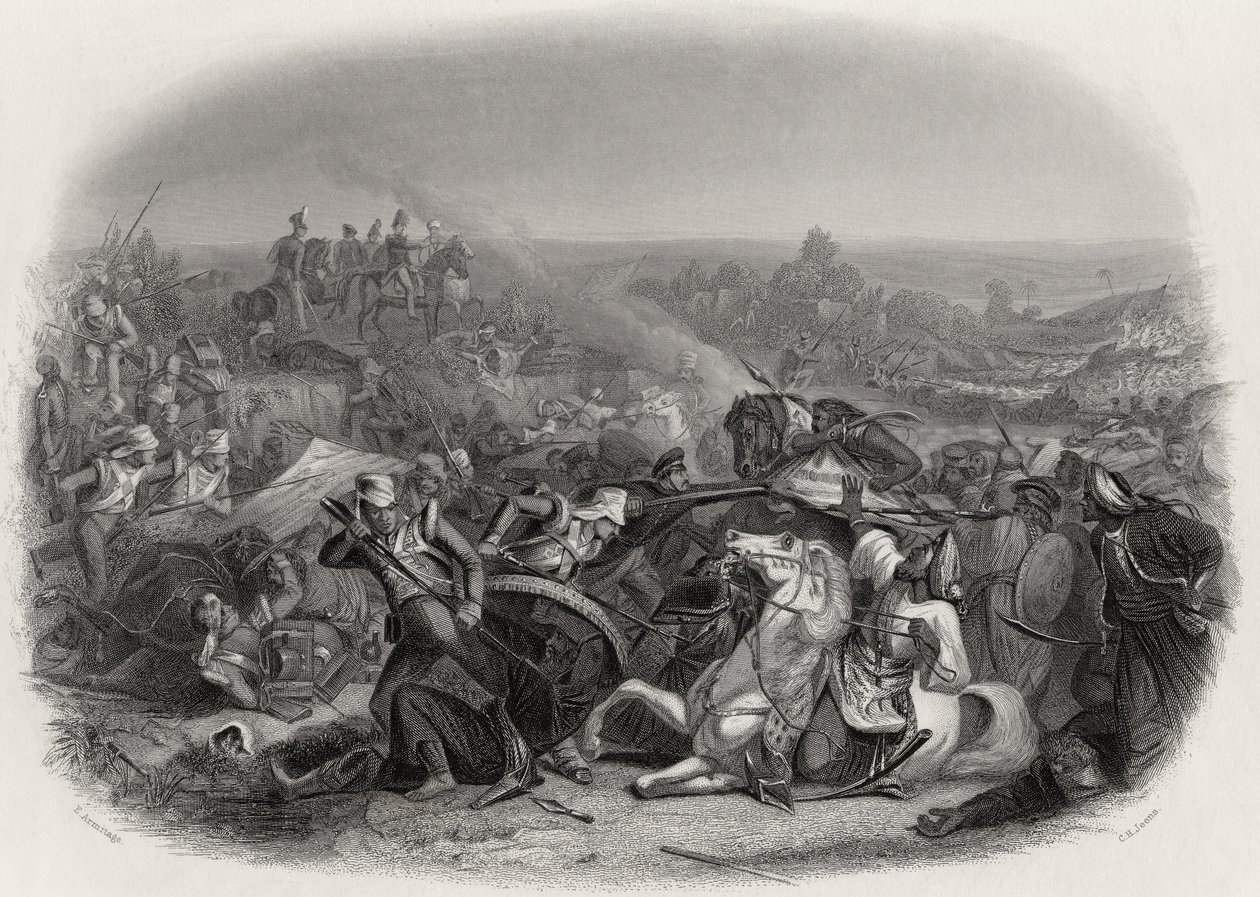 Slaget ved Meeanee, 1843, indgraveret af C.H. Jeens (1827-79) af Edward A. Armitage
