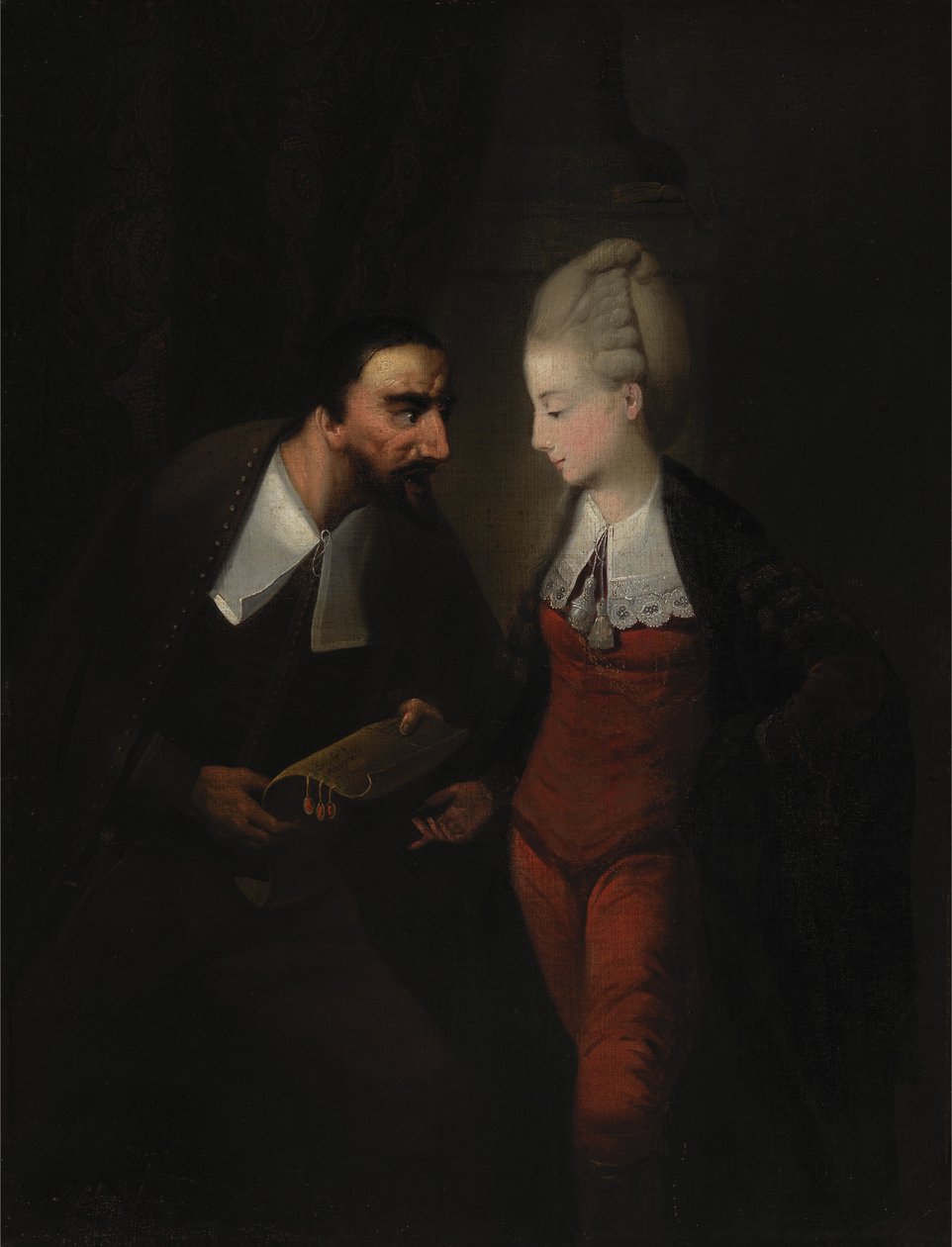 Portia og Shylock, fra Shakespeares Købmanden i Venedig, IV, i af Edward Alcock