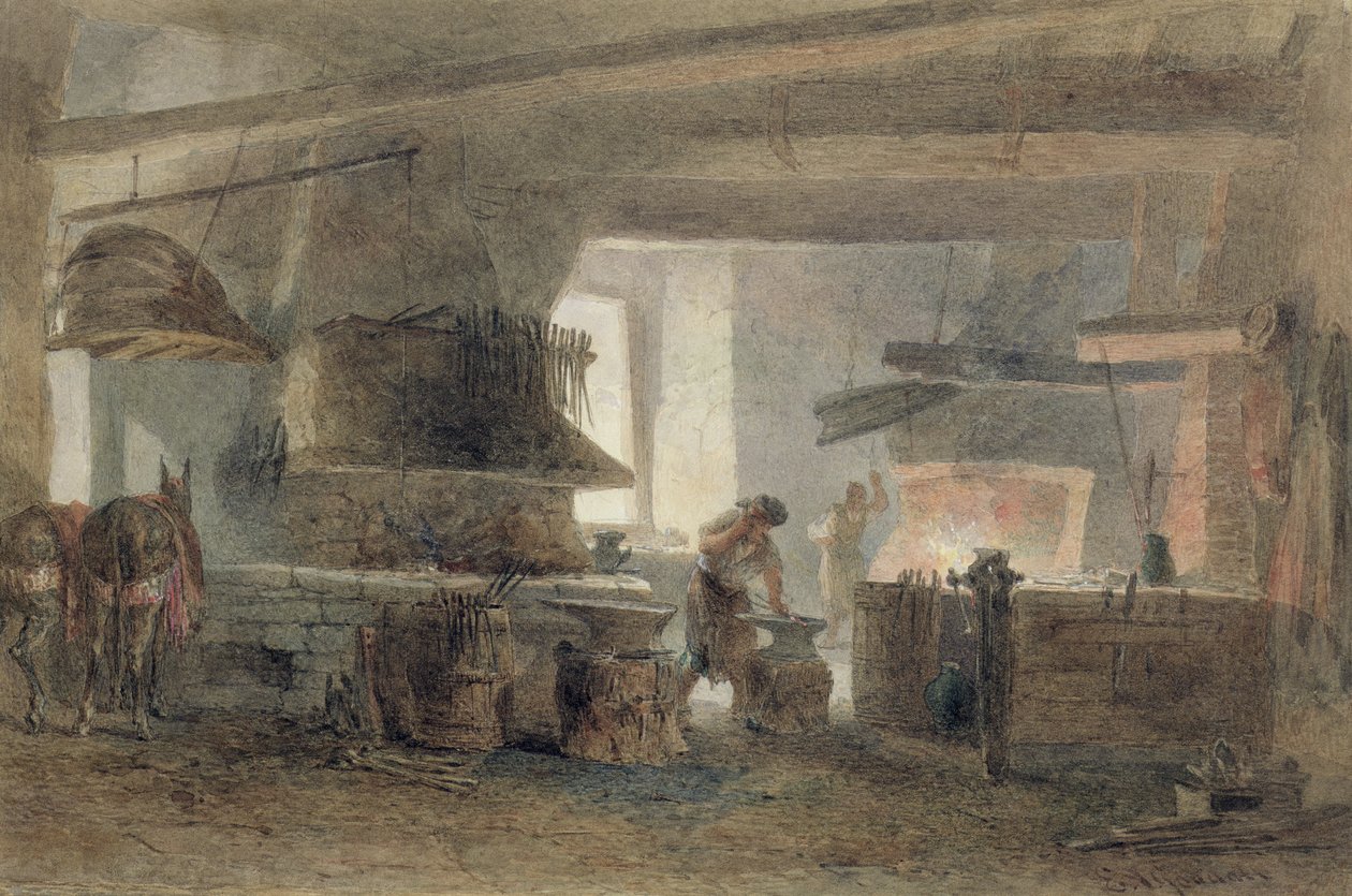 En smedje i Sevilla (wc, pen og blæk på papir) af Edward Angelo Goodall