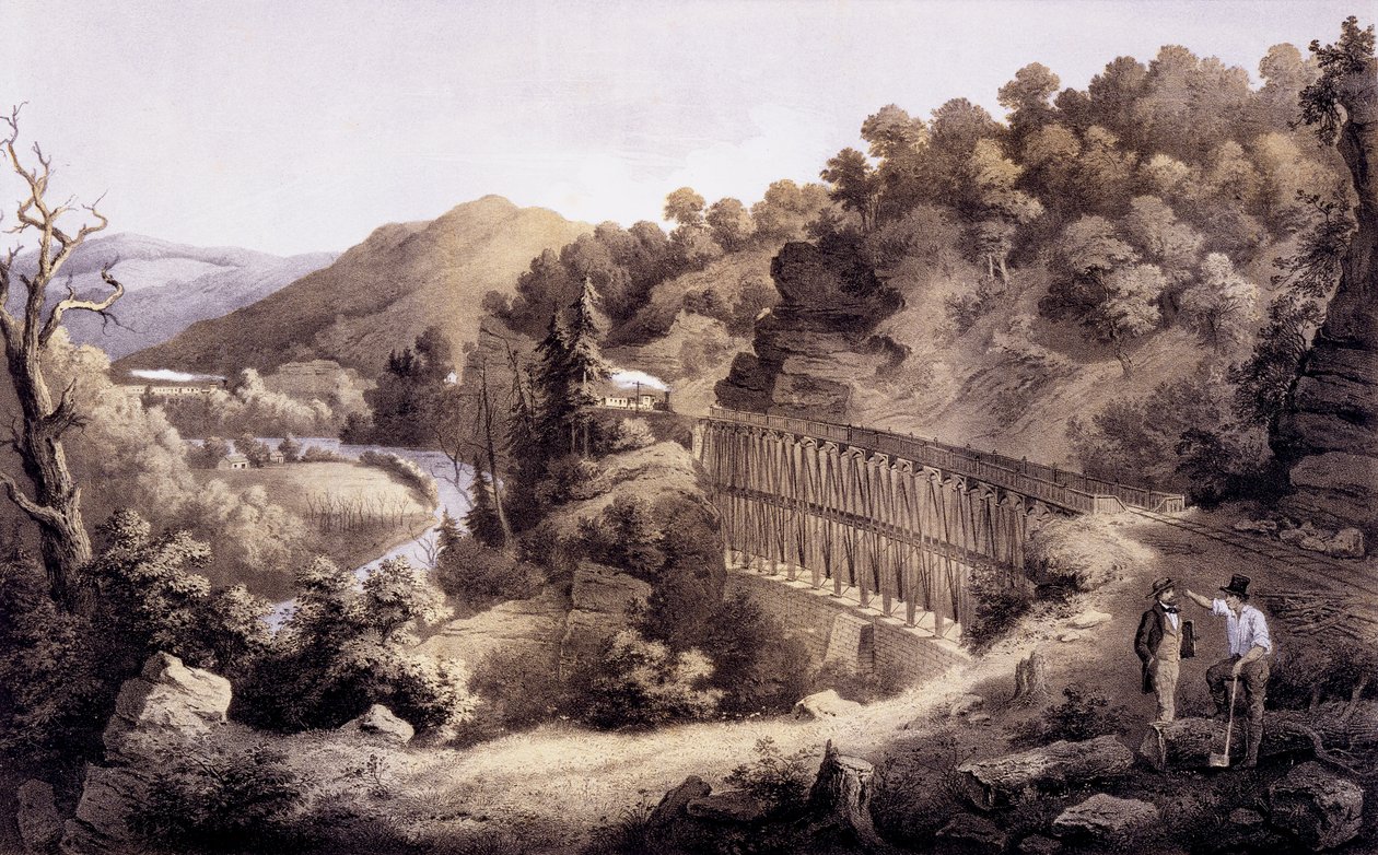 Viadukt på Cheat River, fra "Album of Virginia", 1858 af Edward Beyer