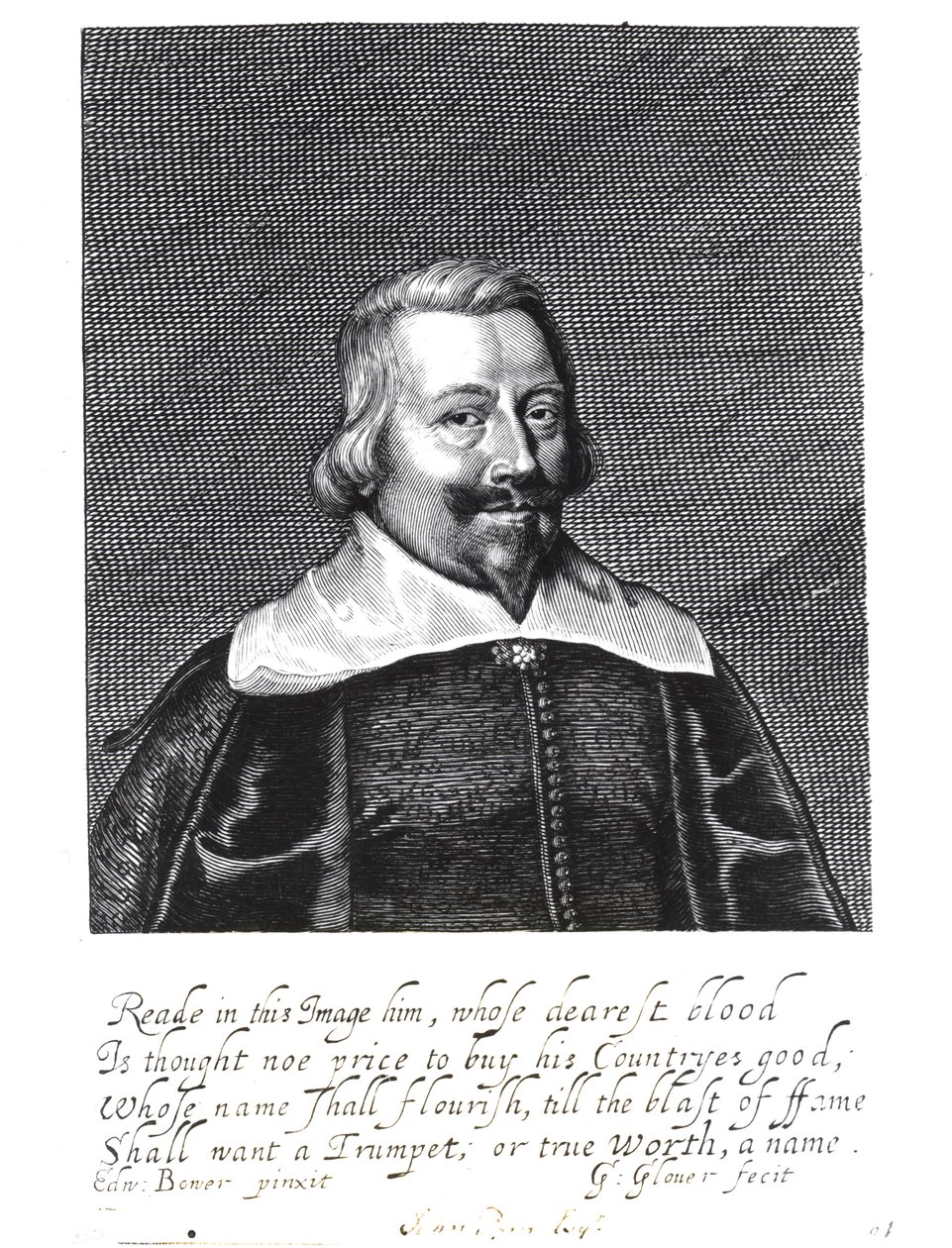 Portræt af John Pym (ca. 1584-1643) graveret af George Glover (1618-c.53) af Edward Bower