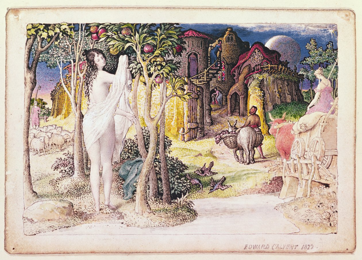 Den primitive by, 1822 (pen og blæk og wc) af Edward Calvert