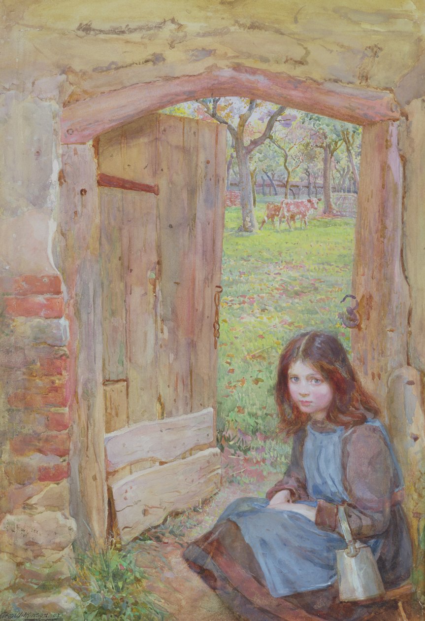 At the Orchard Gate, 1903 (wc og kropsfarve på papir) af Edward Clegg Wilkinson