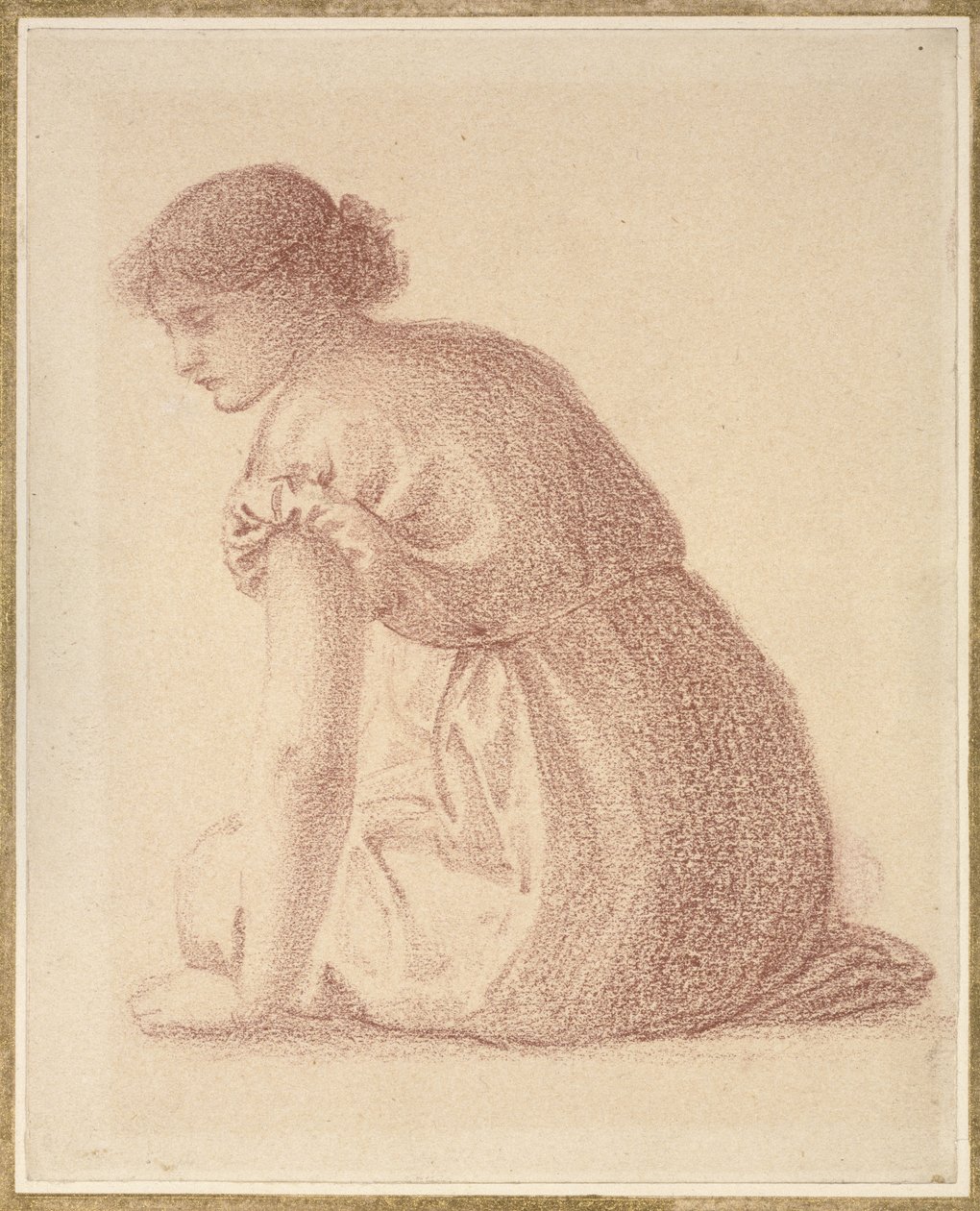 En siddende kvindefigur, 1800-tallet (rødt kridt på papir) af Edward Burne Jones