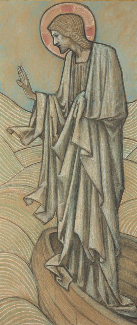 Christ Stilling the Waves (farvet kridt på papir) (par til 430972) af Edward Burne Jones