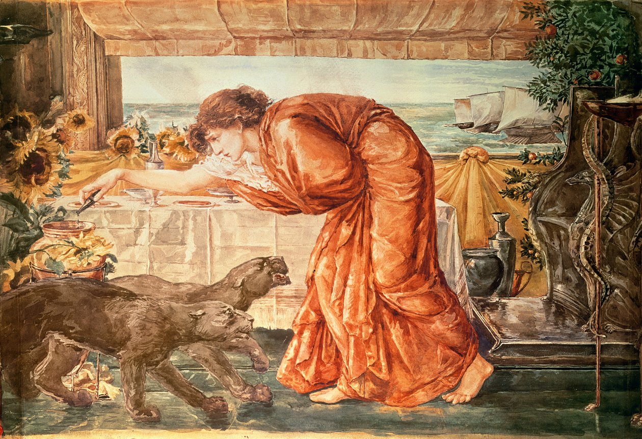 Circe hælder gift i en vase og afventer Ulysses