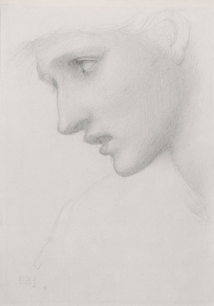 Kvindehoved i profil til venstre af Edward Burne Jones