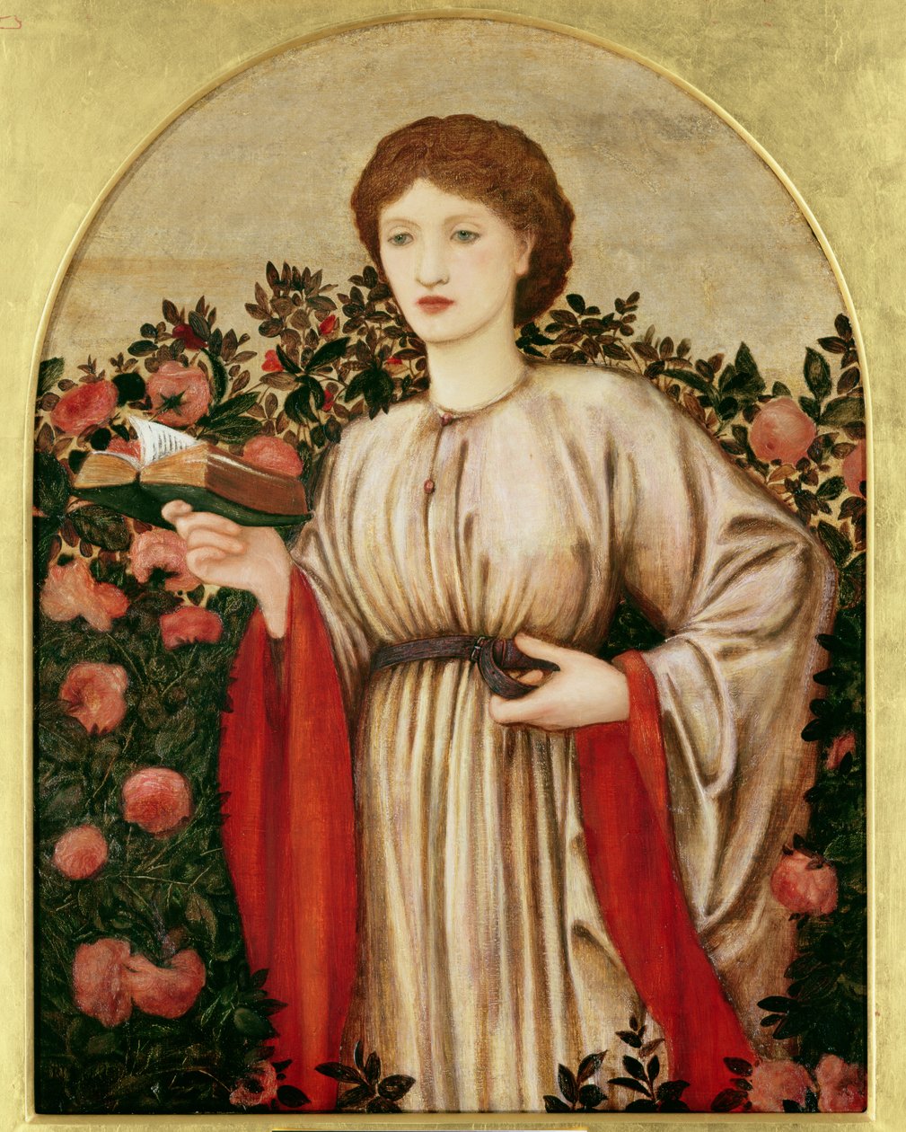 Pige med bog med roser bag af Edward Burne Jones