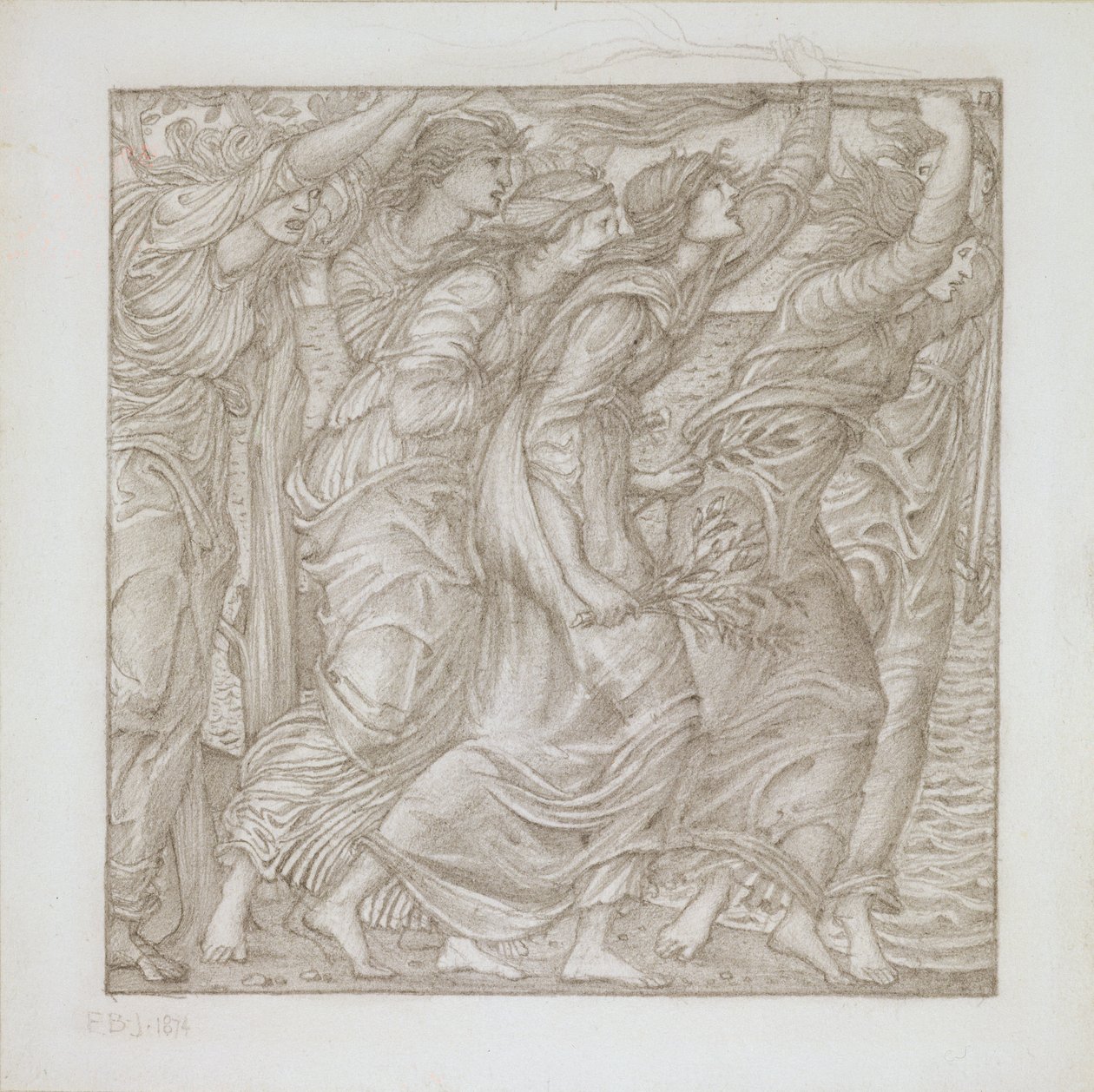 Nr.1183-5 Skibenes brænding, illustration til Virgils `Aeneid`, 1874 (blyant) af Edward Burne Jones