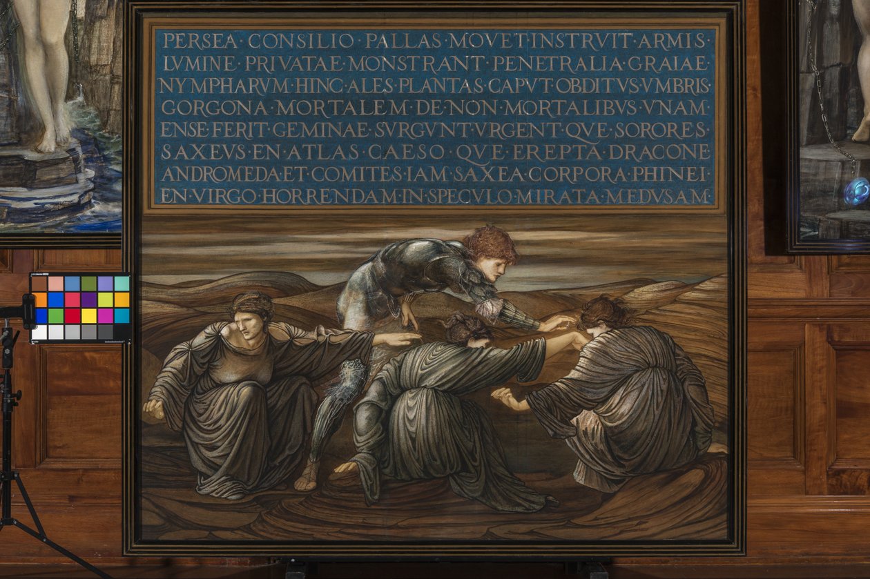 Perseus and the Graiae, 1877 (blandet medier på papir) af Edward Burne Jones