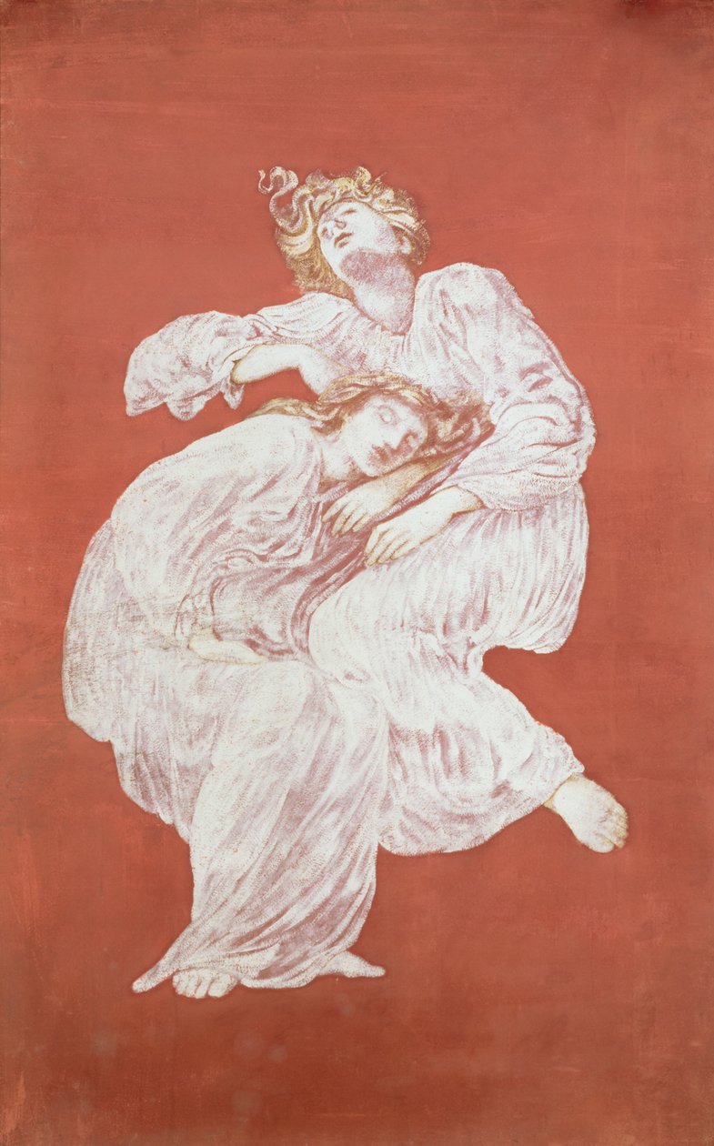Sovende Jomfruer (kropsfarve på papir) af Edward Burne Jones