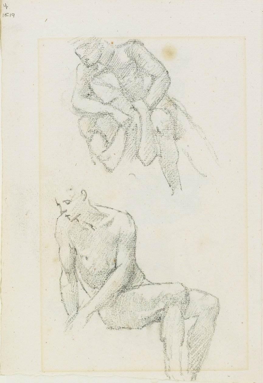 Studier af mandlige figurer (recto og verso), side 3 og 4 fra en studiebog, ca. 1880-1890 af Edward Burne Jones