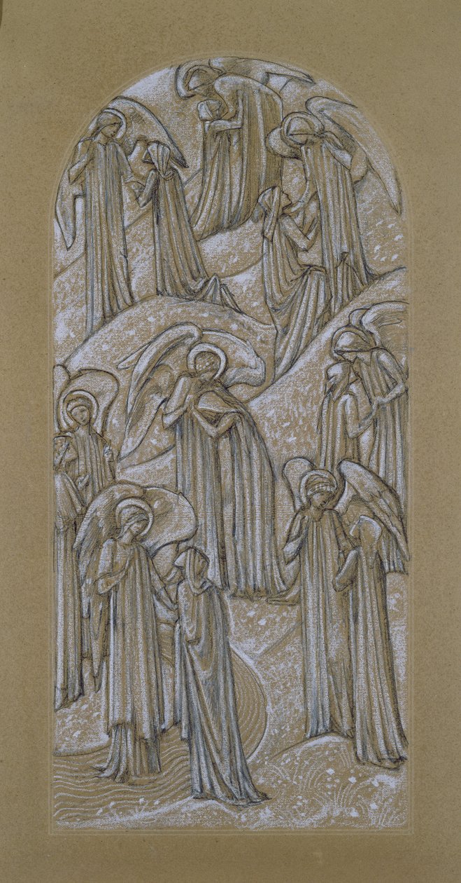 Studie til et farvet glasvindue (kridt på papir) af Edward Burne Jones