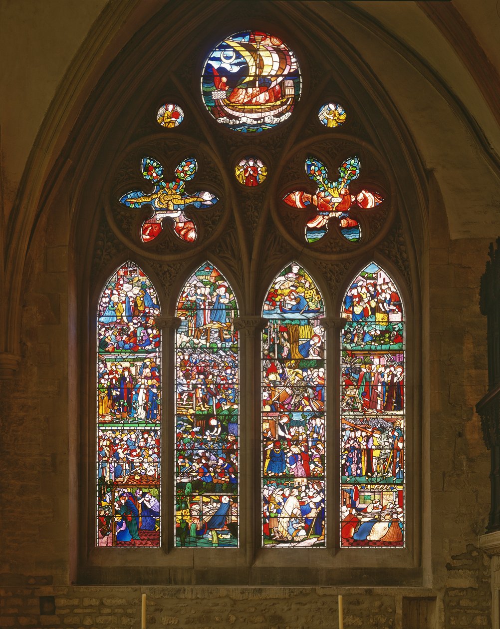 The Death of St. Frideswide, East Window of the Latin Chapel, 1859 (farvet glas) af Edward Burne Jones