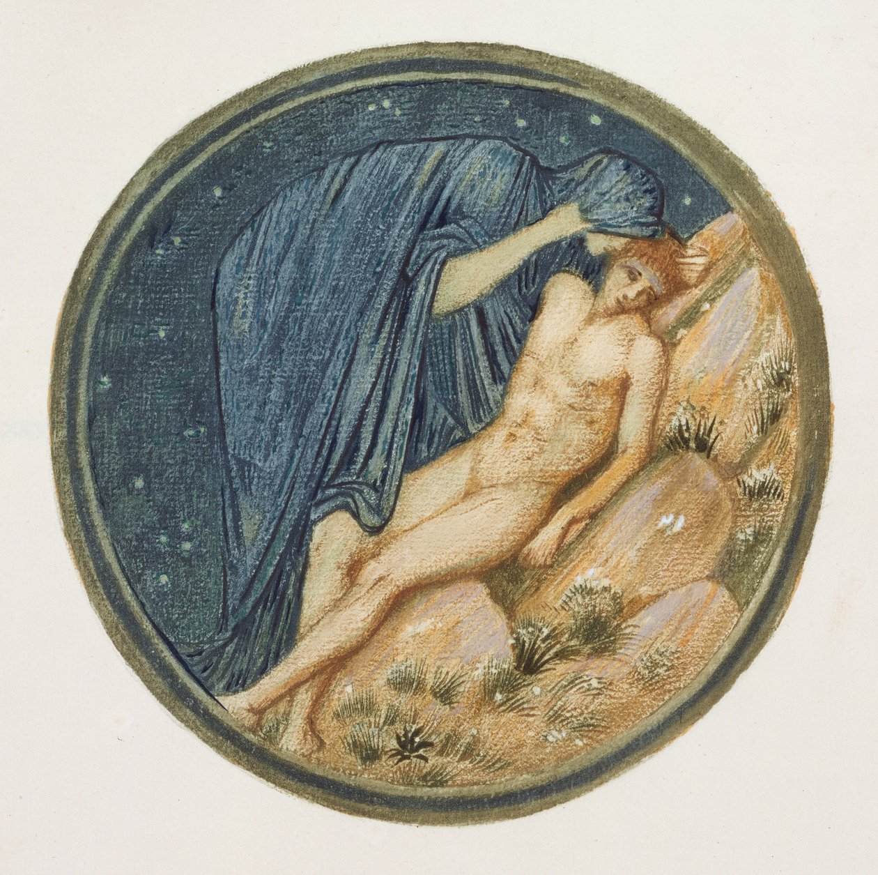 Blomsterbogen: XXXVIII. Dag og nat, 1905 (litho med gouache på papir) af Edward Burne Jones