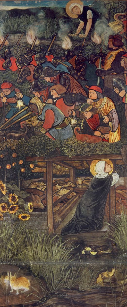 The Legend of St. Frideswide, 1859, oliestudie til et farvet glasvindue i det latinske kapel i Christ Church Cathedral, Oxford af Edward Burne Jones