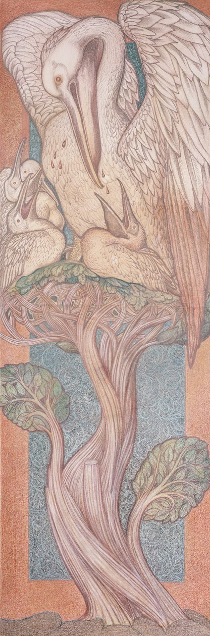 The Pelican, tegneserie for farvet glas for William Morris Company, 1880 (farvet kridt på papir) af Edward Burne Jones