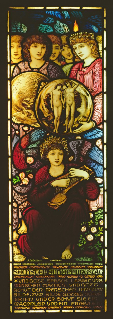 Vindue med den sjette skabelsesdag, 1913 (glasmaleri) af Edward Burne Jones
