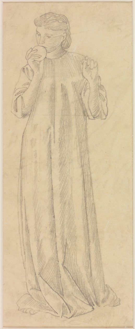 Kvindefigur med æble (blyant på papir (sporing)) af Edward Burne Jones