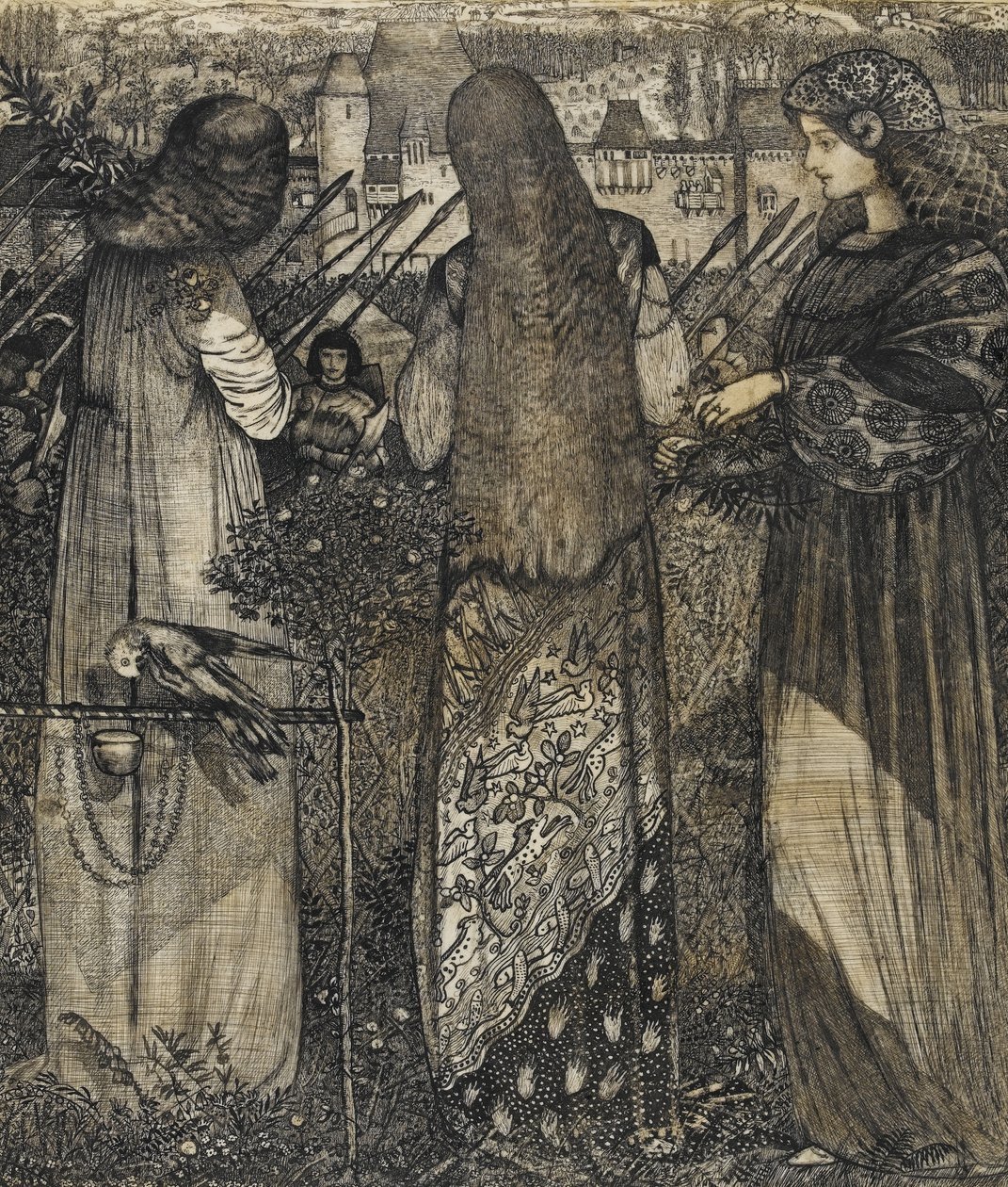 På vej til slaget, 1858 (blæk og vask på pergament) af Edward Burne-Jones