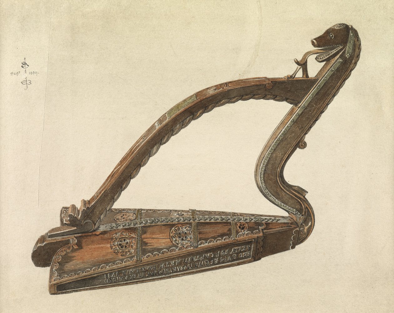 Irsk harpe, 1889 (blyant, pen og blæk og wc på papir) af Edward Burne Jones