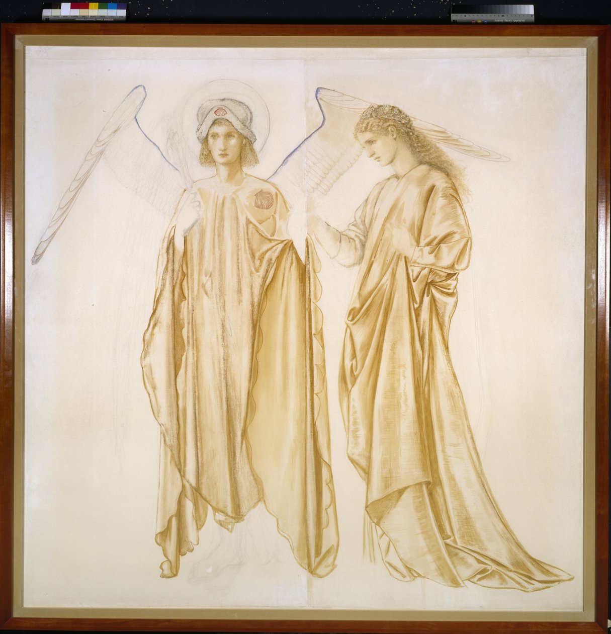 Elsker at bringe Alcestis tilbage fra graven, 1863 (akvarel, kropsfarve, sort og farvet kridt på papir) af Edward Burne Jones