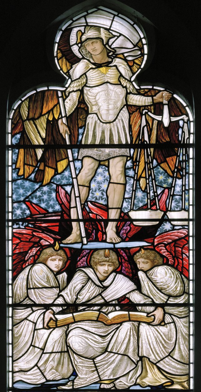 St. Michael vejer sjæle, Den sidste dom-detalje, 1876 af Edward Burne Jones