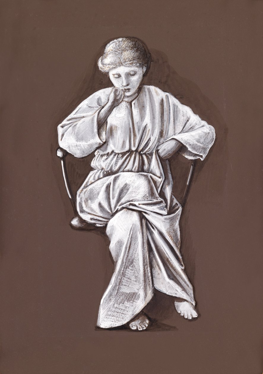 Studie af en siddende pige (brun og hvid kropsfarve på papir) af Edward Burne Jones